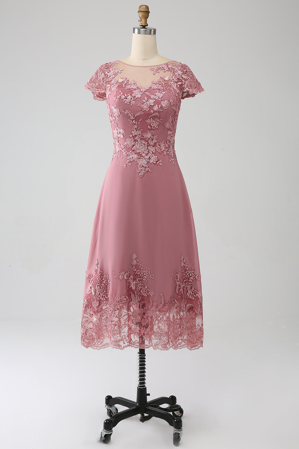 Dusty Rose A-Line Tea-Length Mother of the Bride Dress With Sequins