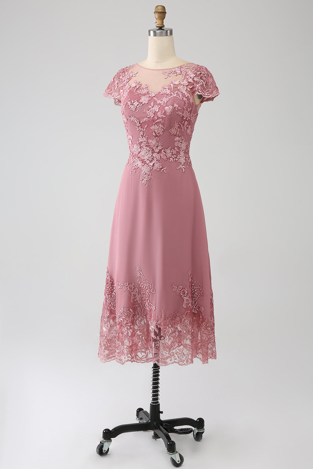 Dusty Rose A-Line Tea-Length Mother of the Bride Dress With Sequins