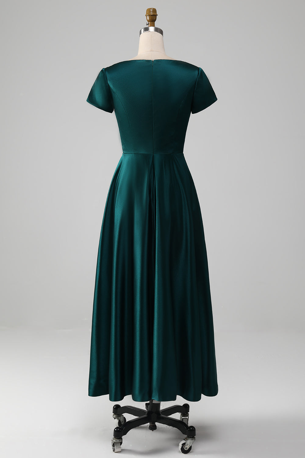 Peacock Satin V-neck A-line Pleated Mother of the Bride Dress