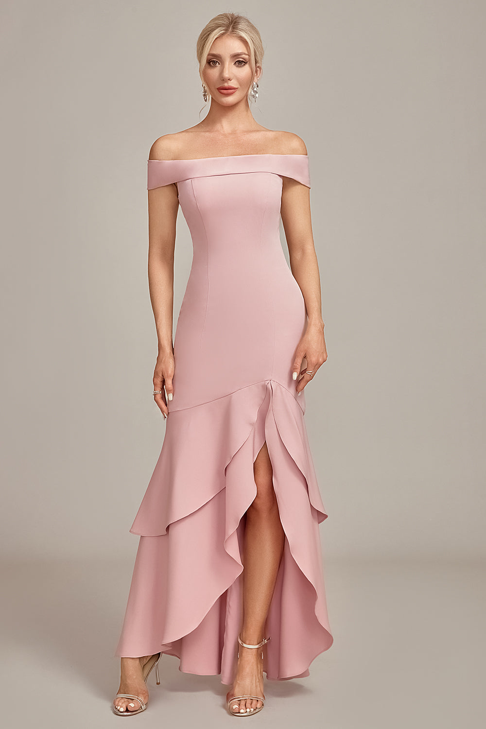 Pink Mermaid Asymmetrical Ruffled Mother of the Bride Dress