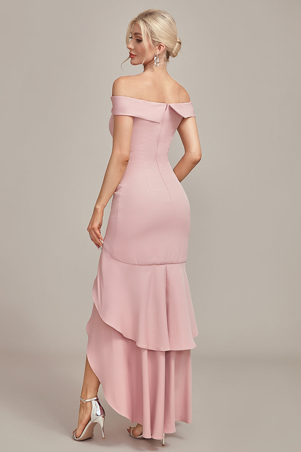 Pink Mermaid Asymmetrical Ruffled Mother of the Bride Dress