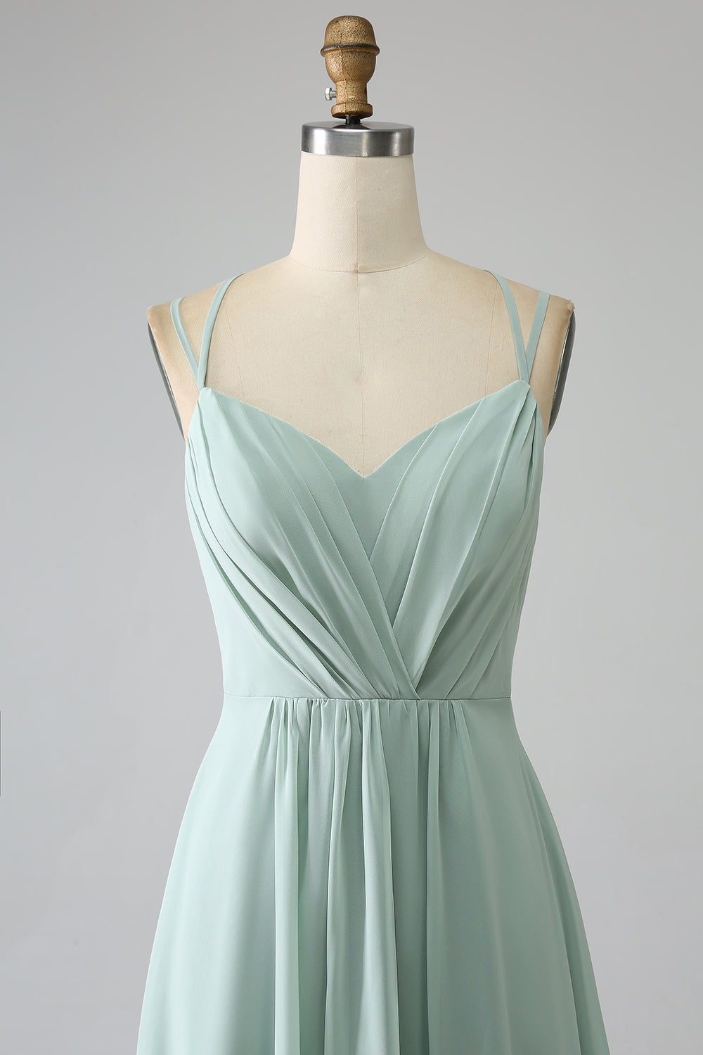 Matcha A-Line Spaghetti Straps Backless Pleated Long Bridesmaid Dress