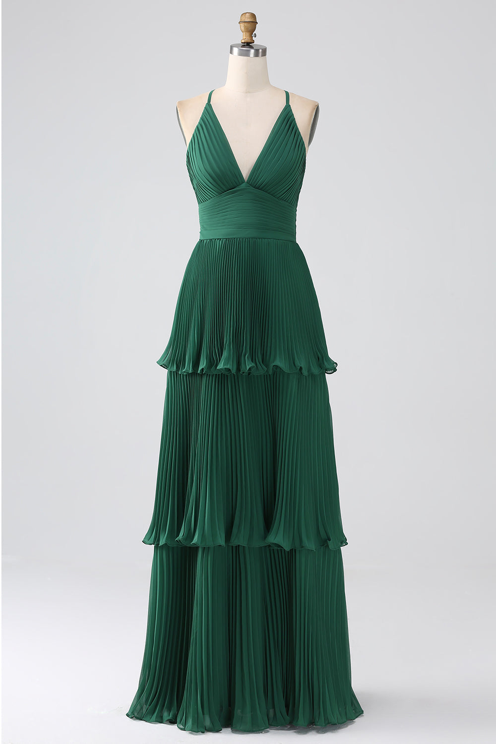 A-Line Dark Green Tiered Chiffon Bridesmaid Dress with Pleated