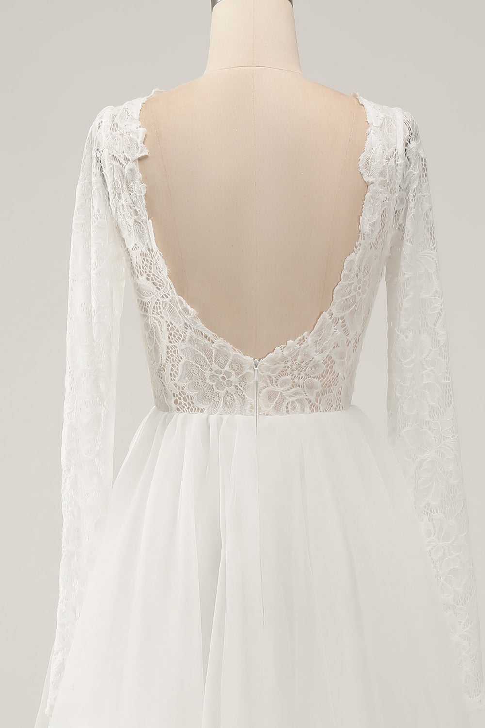 Elegant Ivory A Line Backless Long Sleeves Wedding Dress with Lace