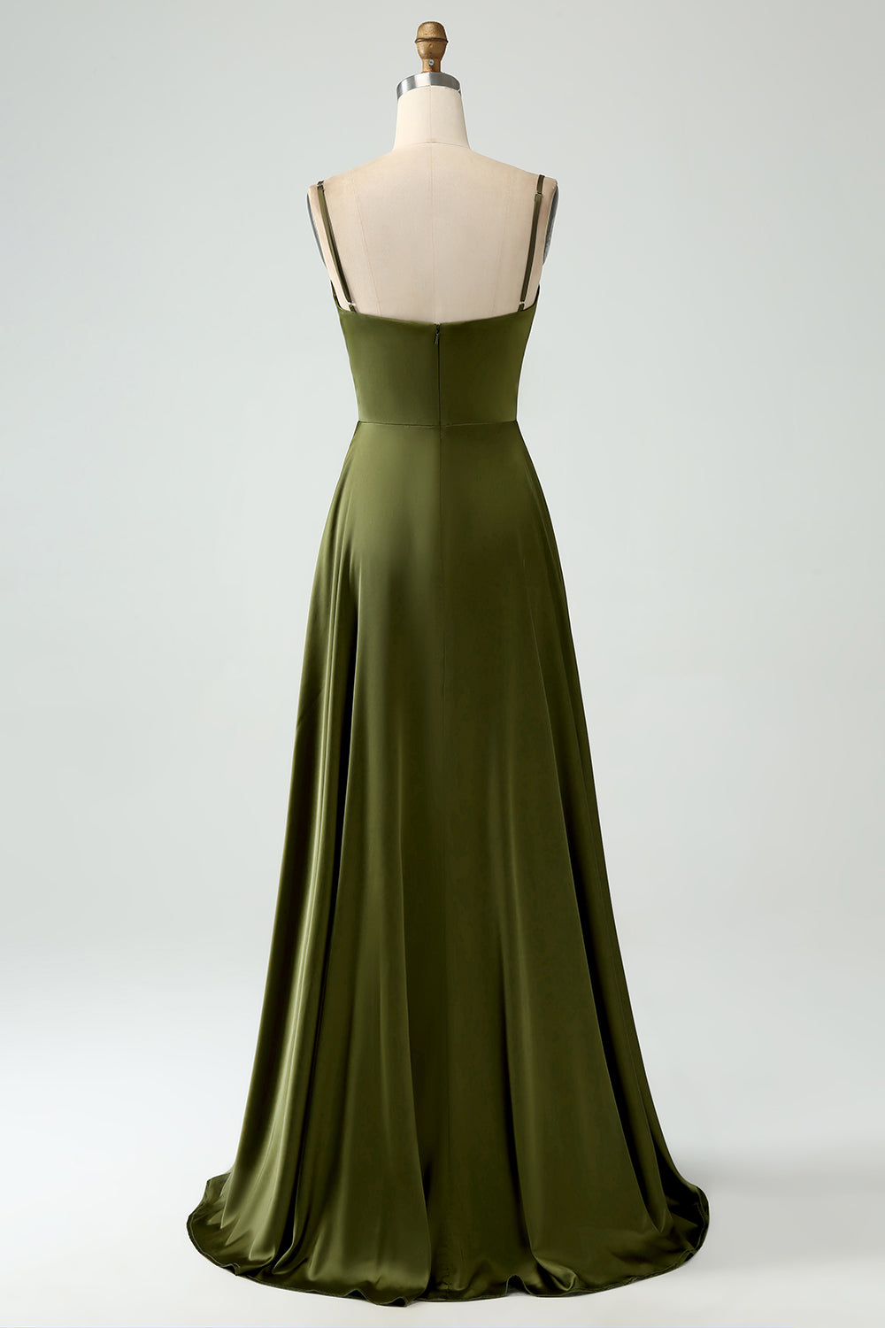 Olive A-Line Spaghetti Straps Satin Long Bridesamid Dress