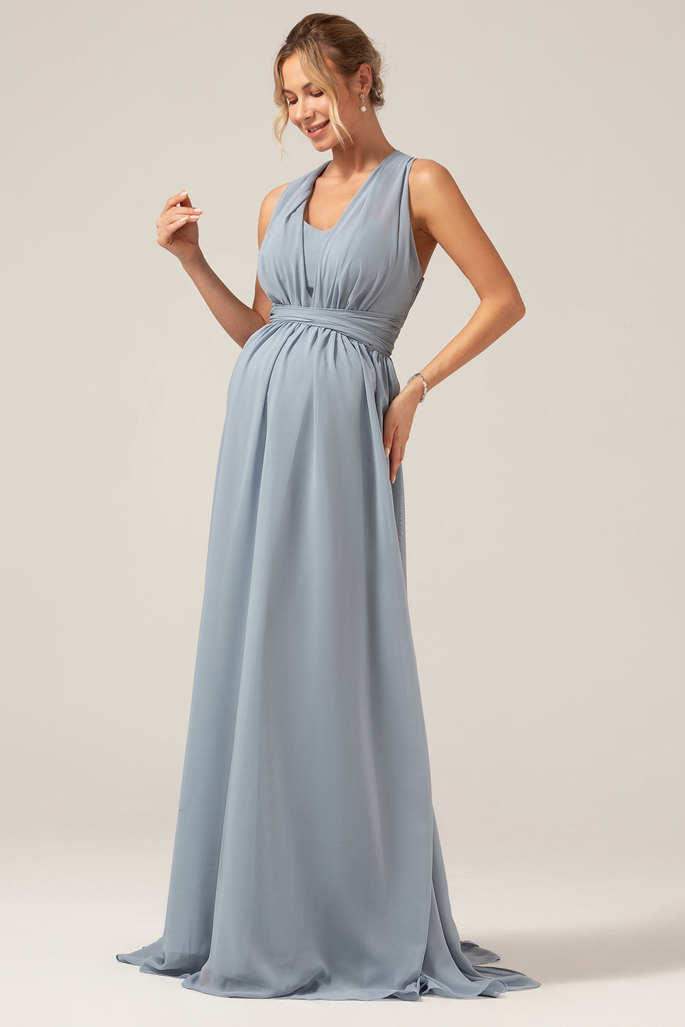 Dusty Blue Convertible Boho Chiffon Long Maternity Bridesmaid Dress