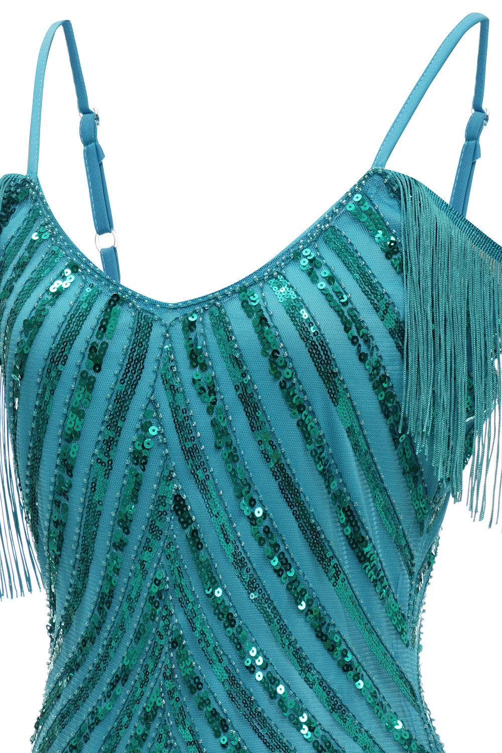 Sparkly Turquoise Tight Sequins Short Homecoming Dress with Fringes