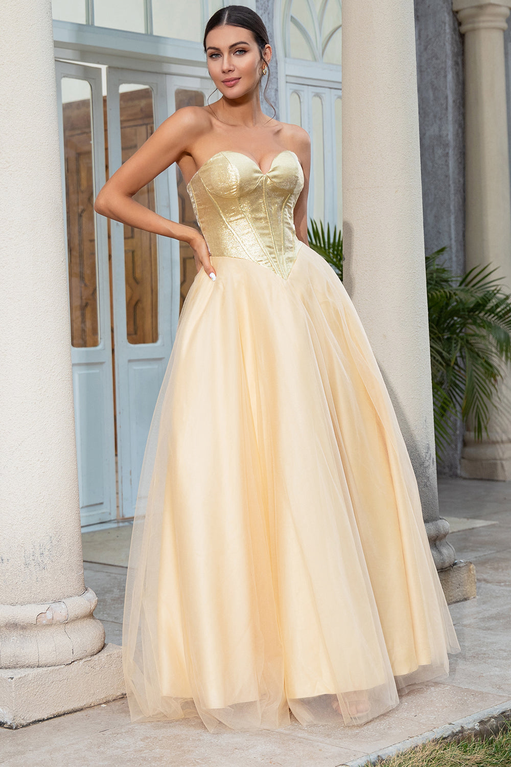 Princess A Line Sweetheart Golden Long Prom Dress