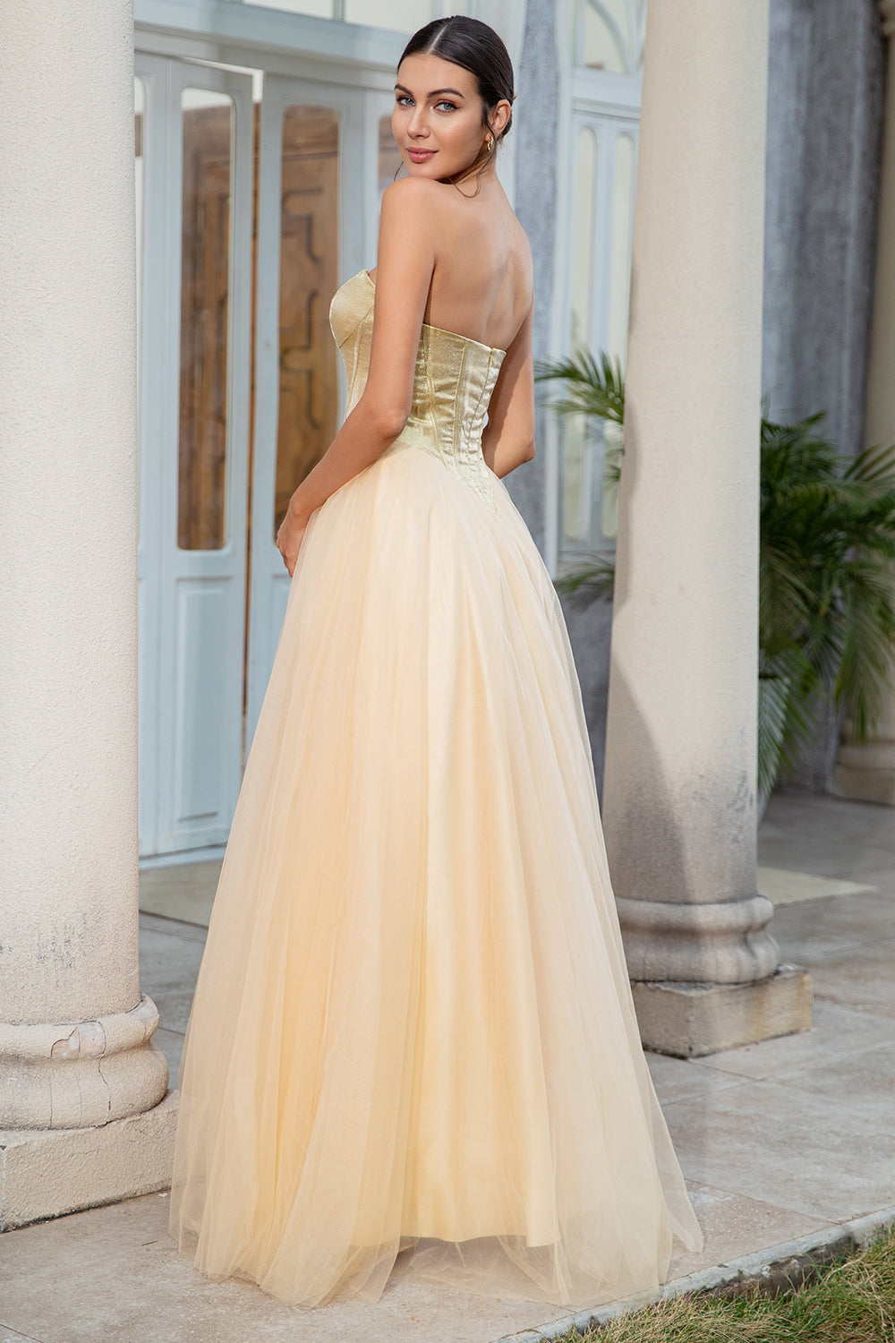 Princess A Line Sweetheart Golden Long Prom Dress