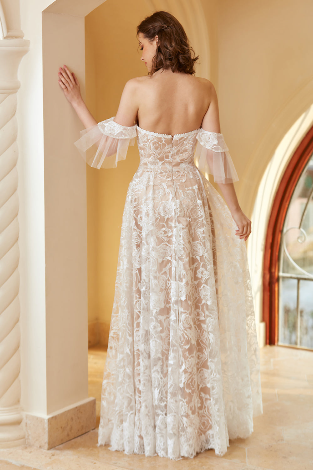 Gorgeous A Line Off the Shoulder White Lace Wedding Dress