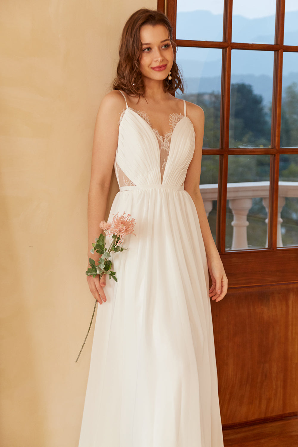 White Spaghetti Straps Simple Wedding Dress