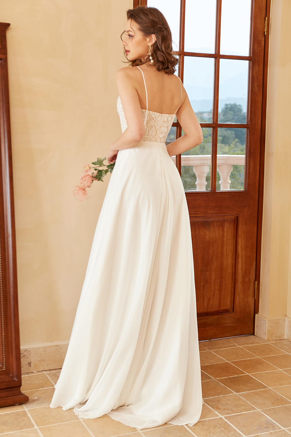 Beautiful A Line Spaghetti Straps White Wedding Dress with Appliques