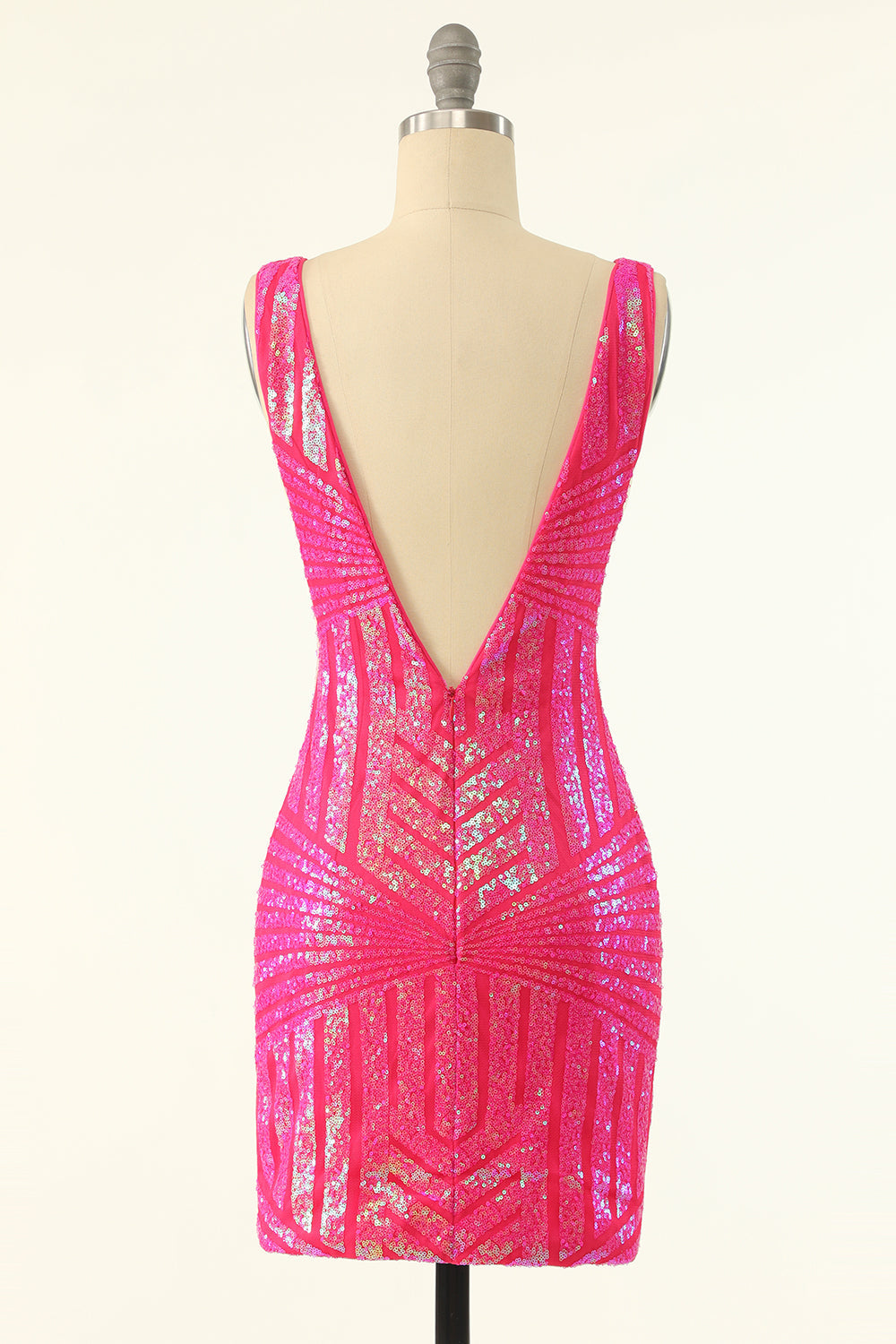 Fuchsia Sequins V-Neck Tight Homecoming Dress