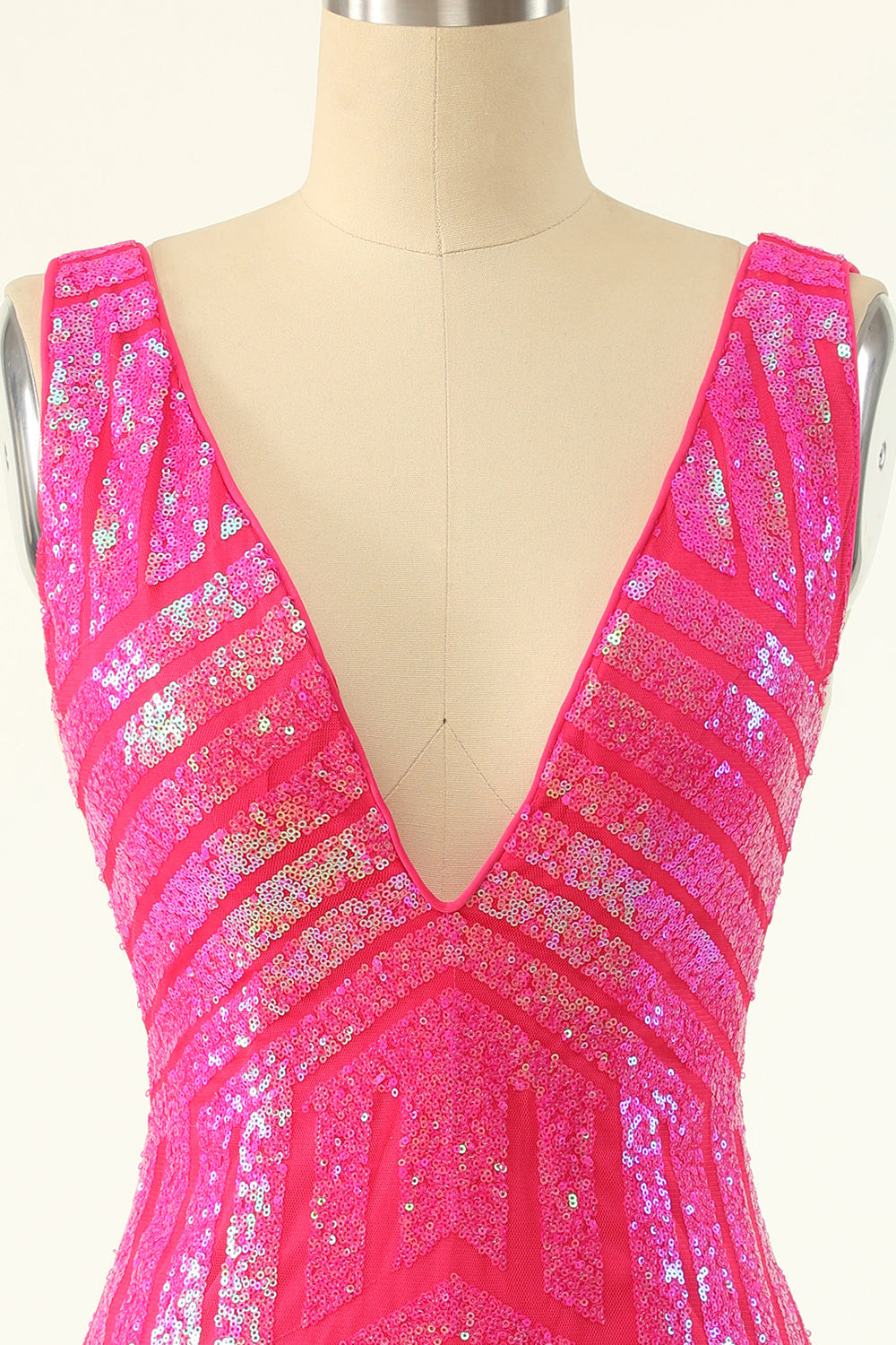 Fuchsia Sequins V-Neck Tight Homecoming Dress