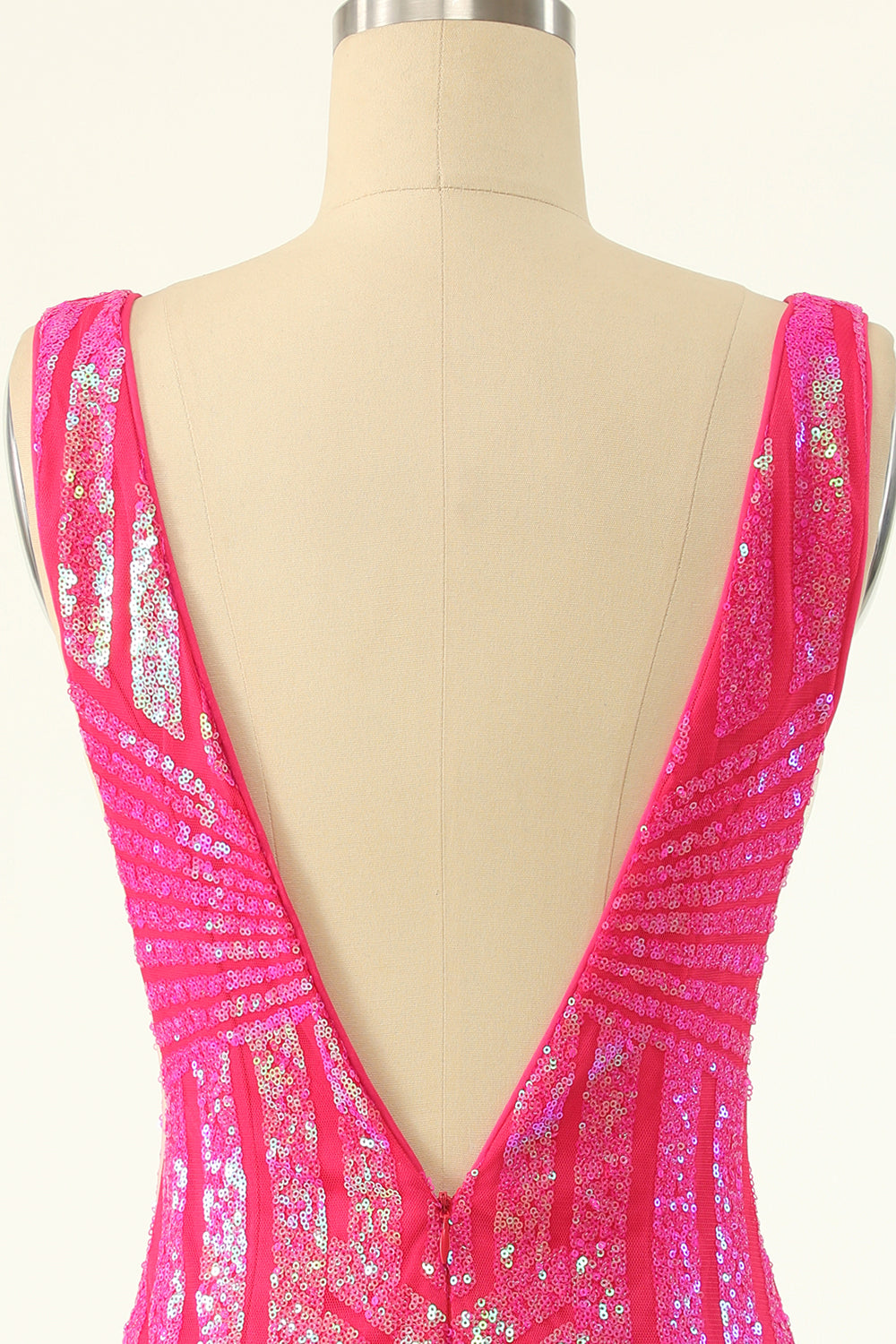 Fuchsia Sequins V-Neck Tight Homecoming Dress