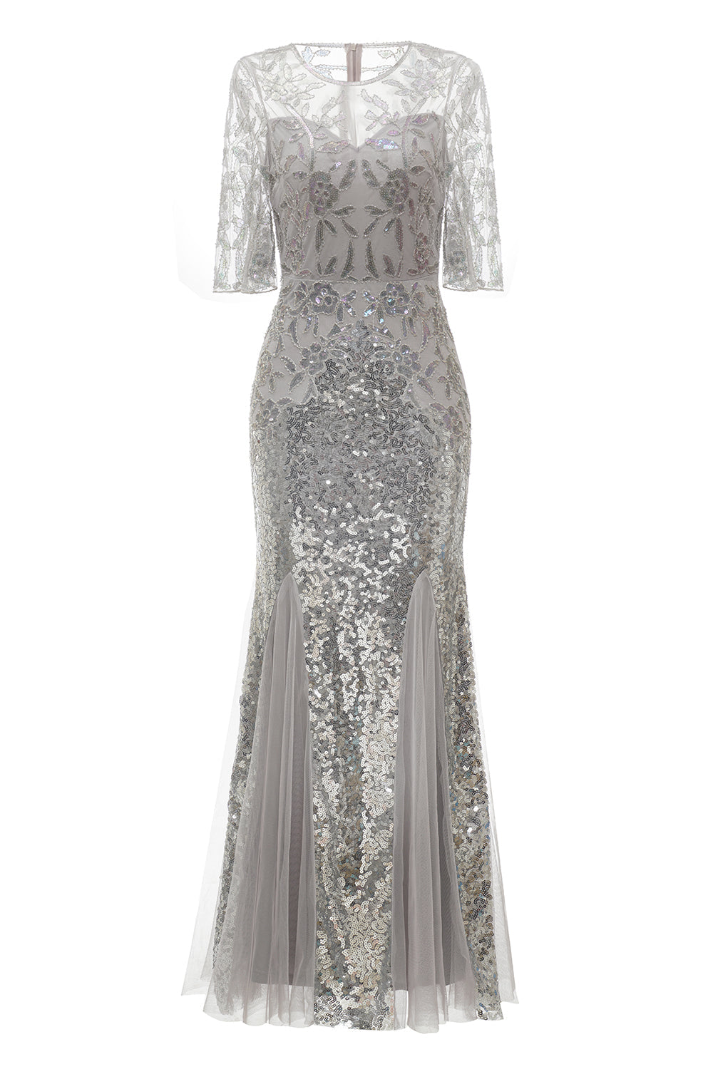 Grey Sequined Mermaid Wedding Guest Dress