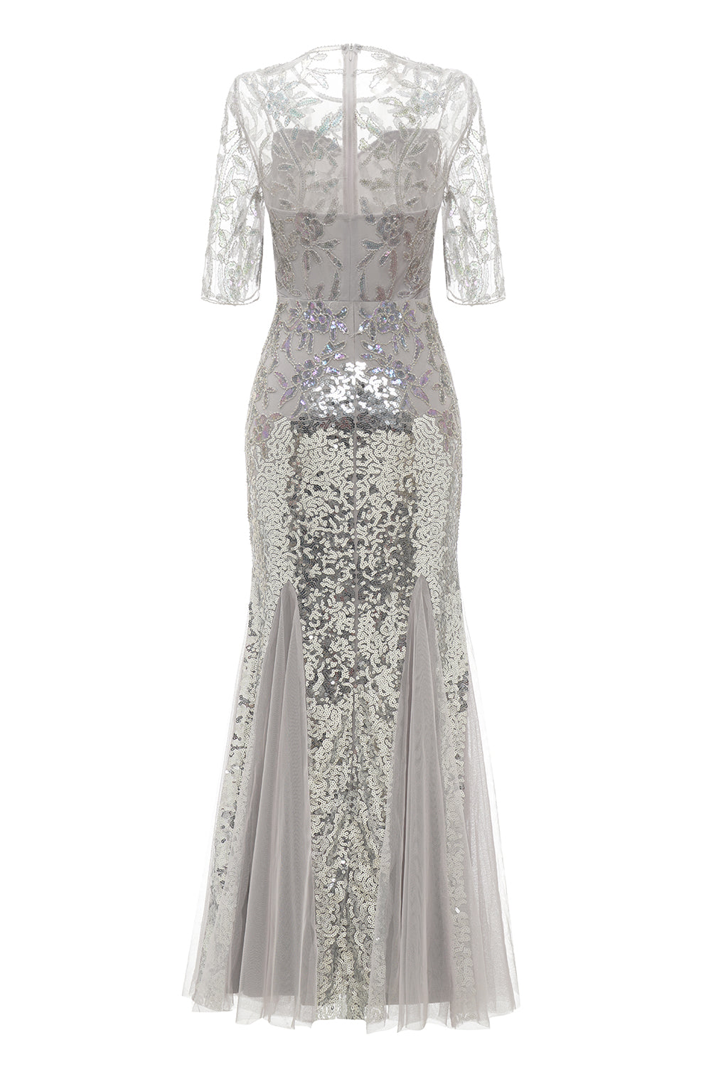 Grey Sequined Mermaid Wedding Guest Dress