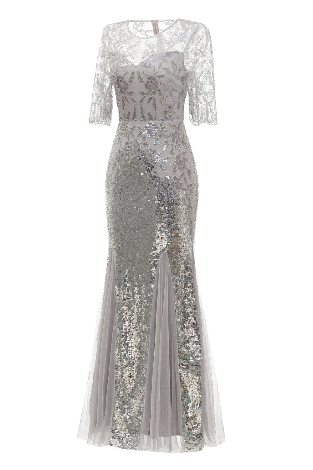 Grey Sequined Mermaid Wedding Guest Dress