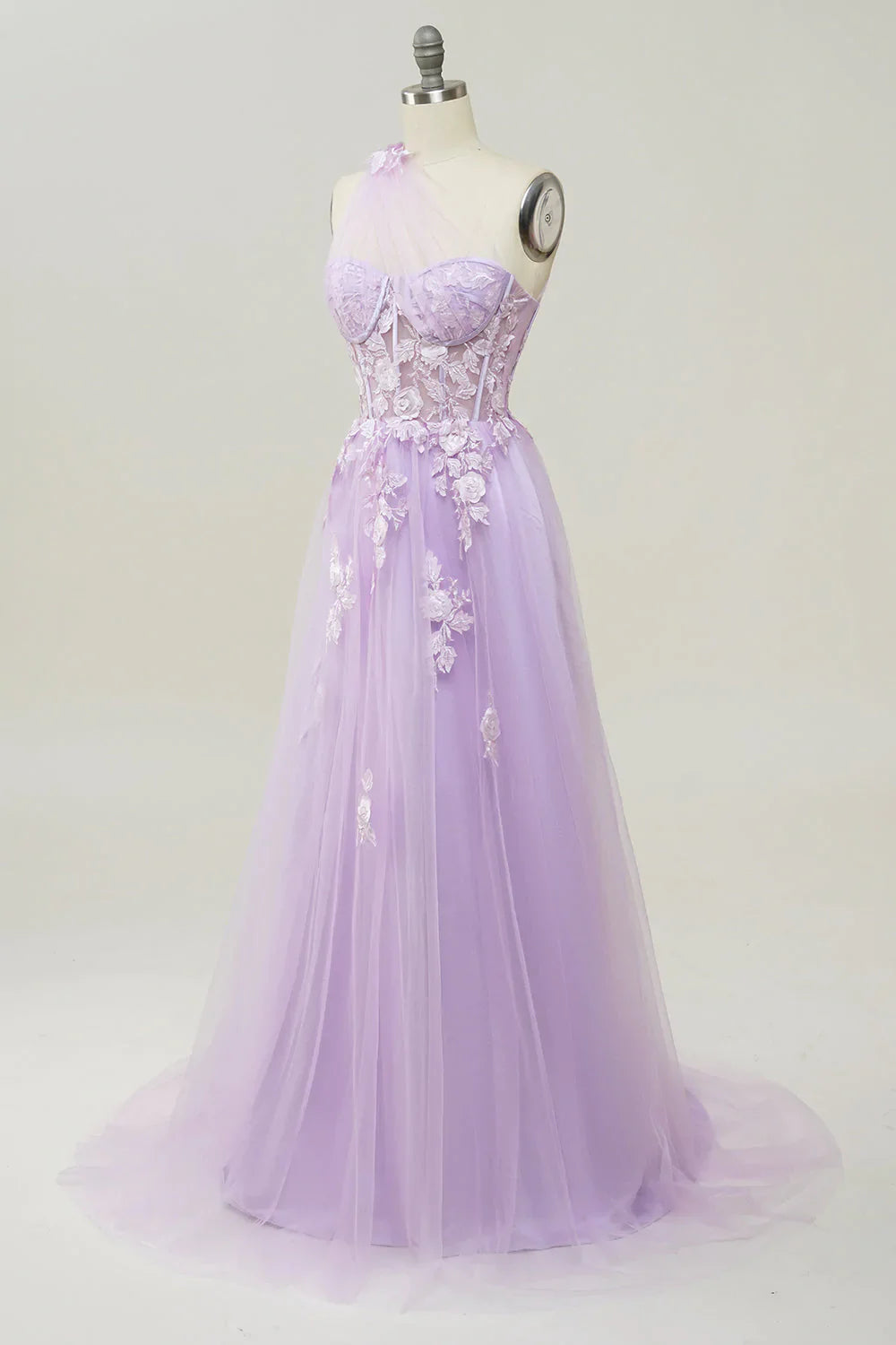 Elegant A Line One Shoulder Purple Long Prom Dress with Appliques