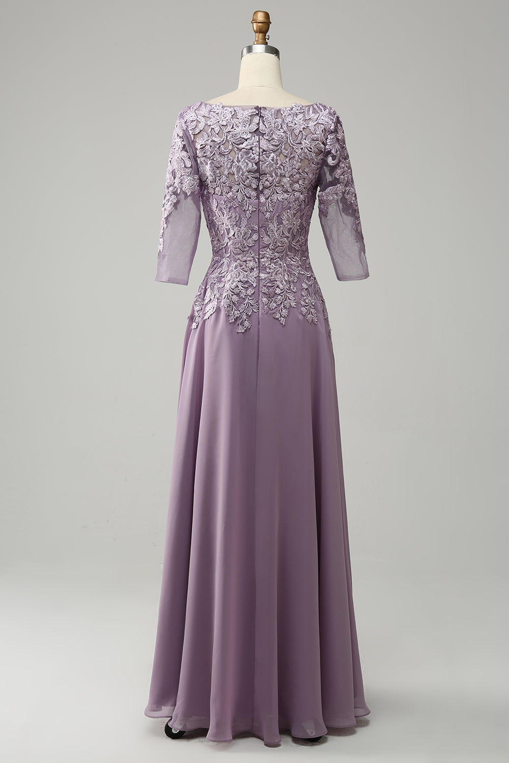 Grey Purple Chiffon Mother of the Bride Dress with Lace