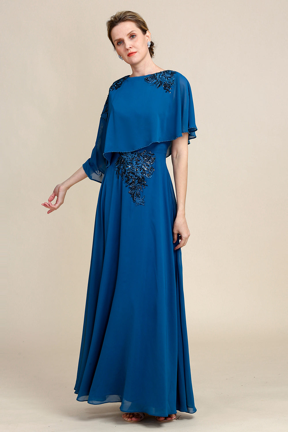 Turquoise Chiffon Mother of the Bride Dress with Lace