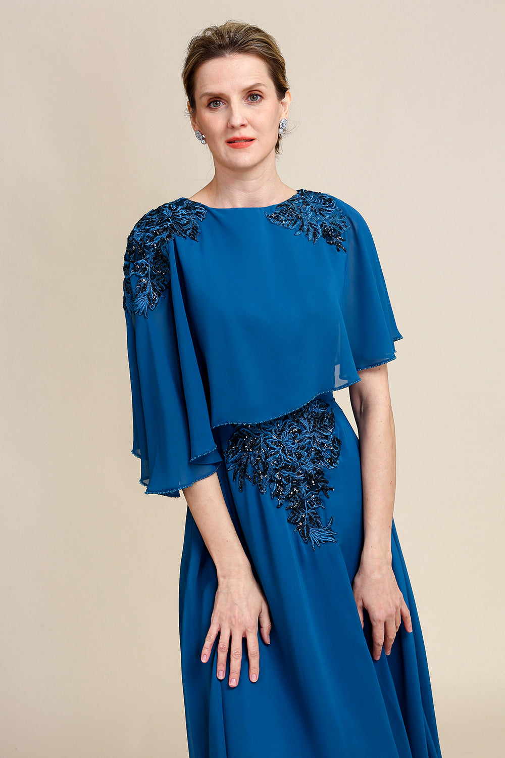 Turquoise Chiffon Mother of the Bride Dress with Lace