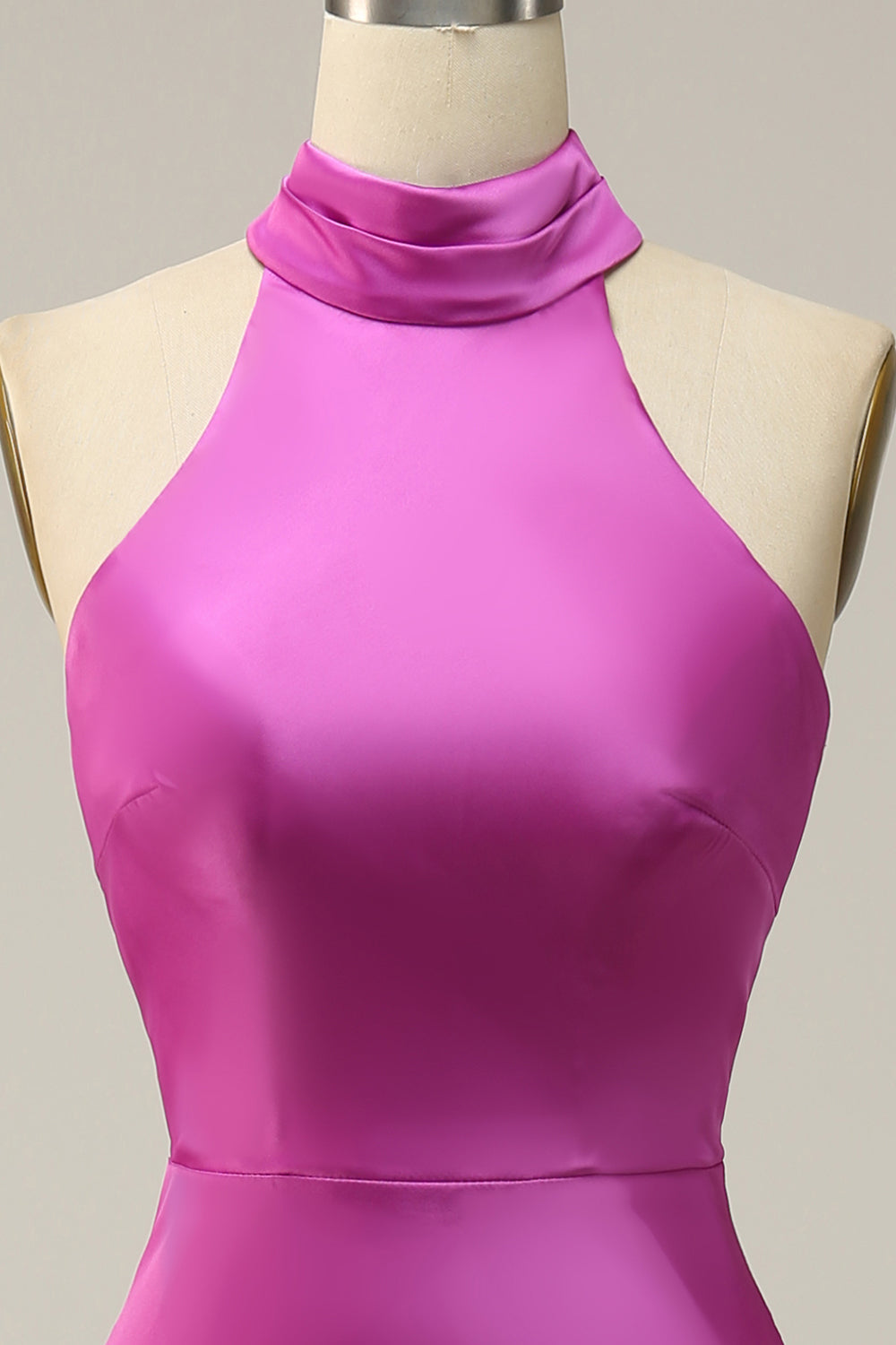 Fuchsia Halter Neck Open Back Midi Prom Dress