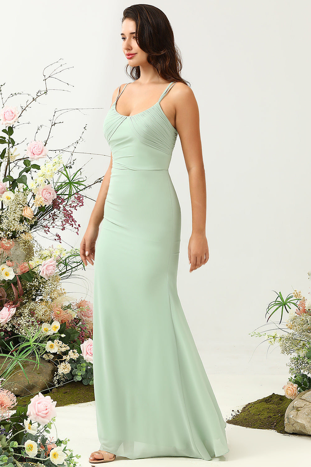 Sage Green Mermaid Draped Bridesmaid Dress