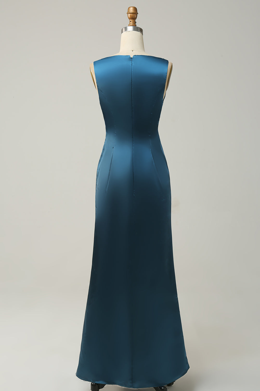 Ink Blue Satin Long Bridesmaid Dress