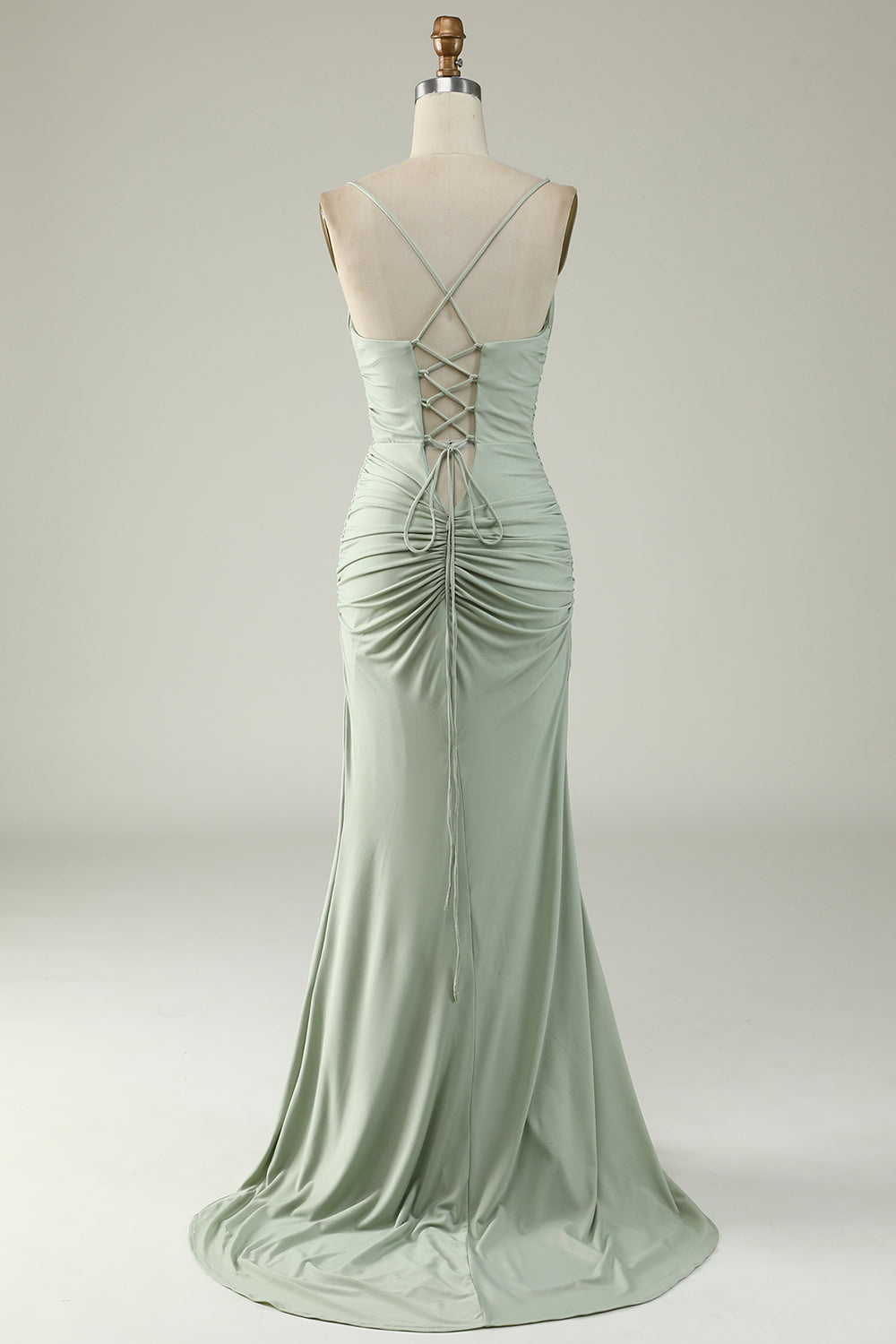 Mermaid Spaghetti Straps Grey Long Prom Dress with Criss Cross Back