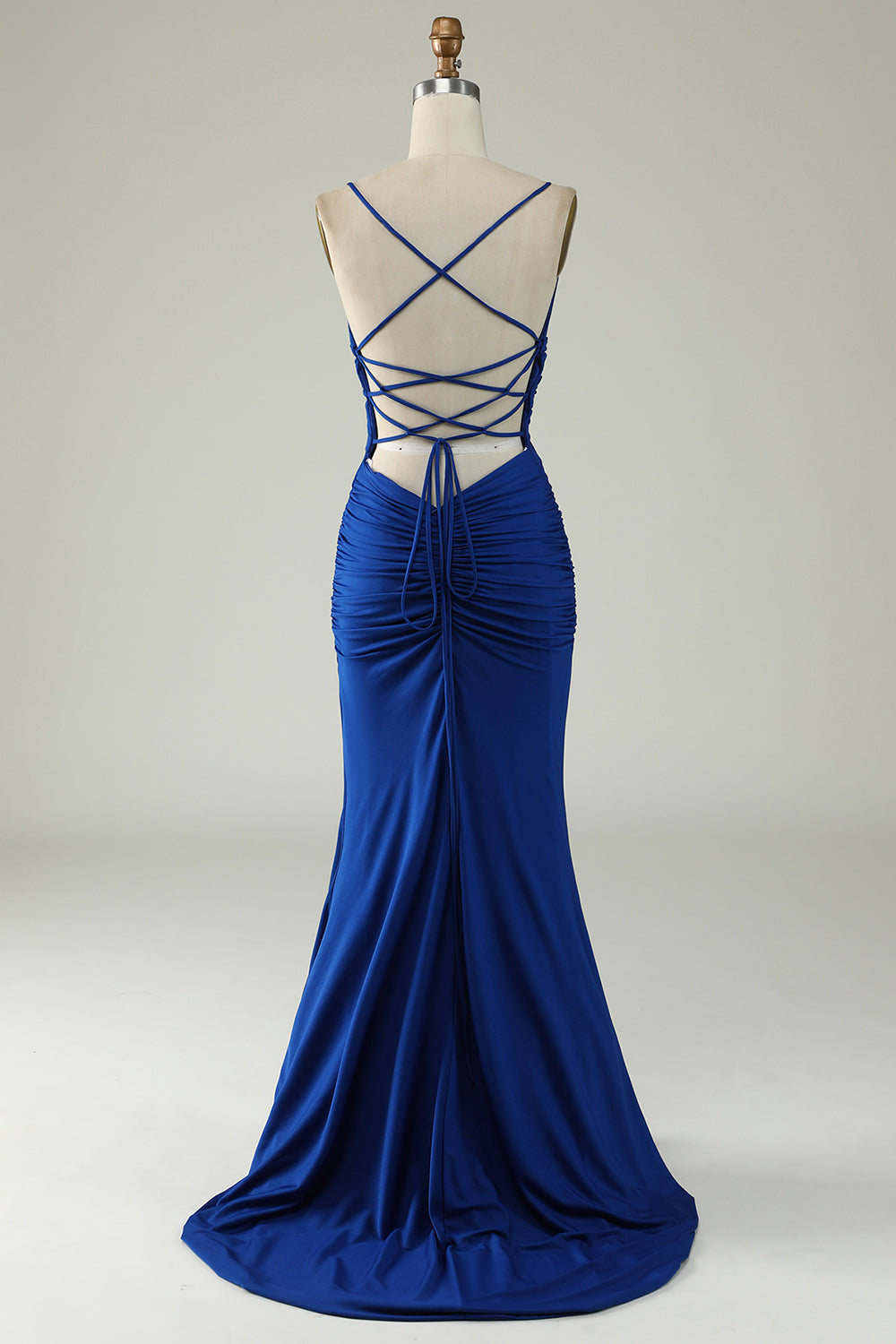 Mermaid Spaghetti Straps Royal Blue Plus Size Prom Dress with Criss Cross Back