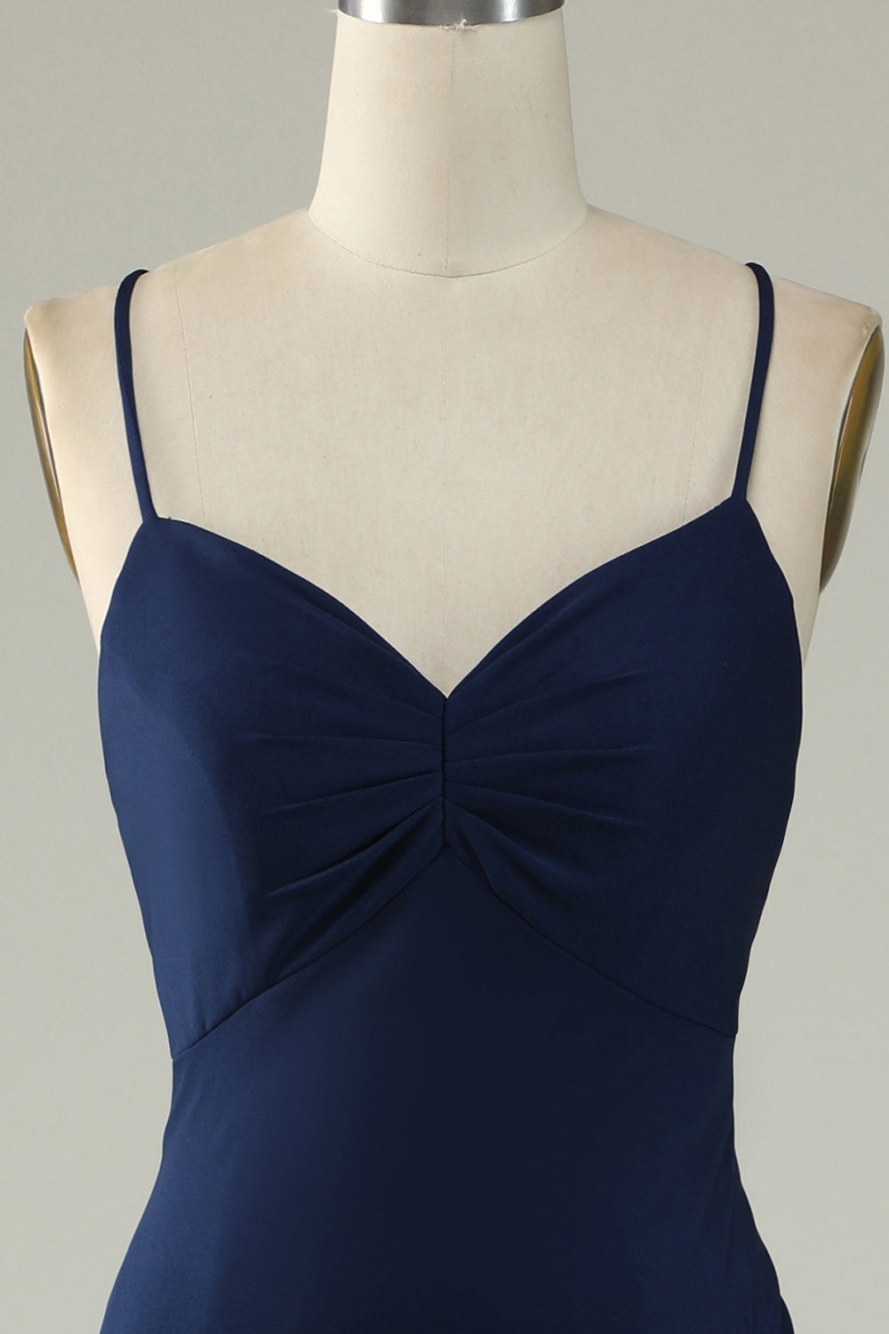 Mermaid Spaghetti Straps Navy Plus Size Prom Dress with Split Front