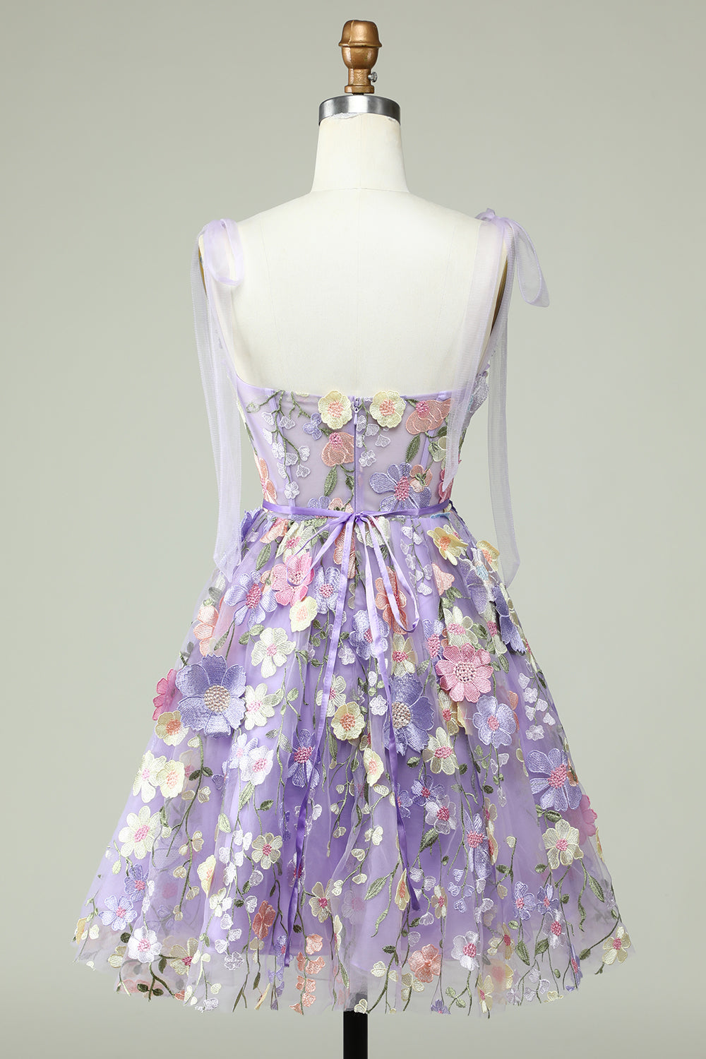 A Line Spaghetti Straps Purple Corset Homecoming Dress with 3D Flowers