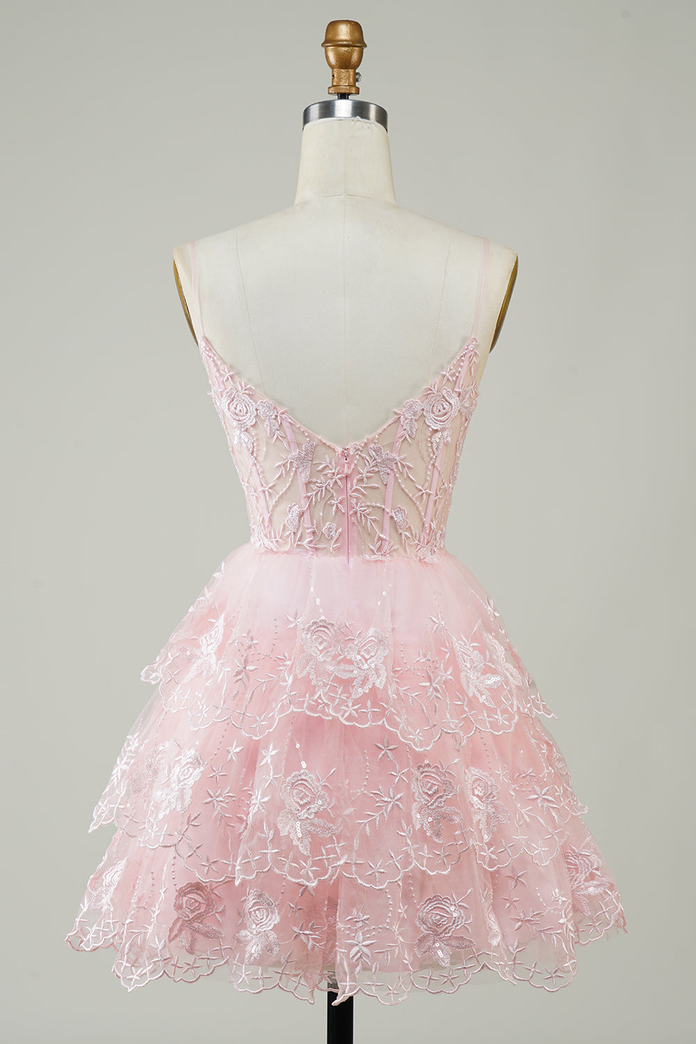 Gorgeous A Line Spaghetti Straps Pink Sparkly Corset Homecoming Dress