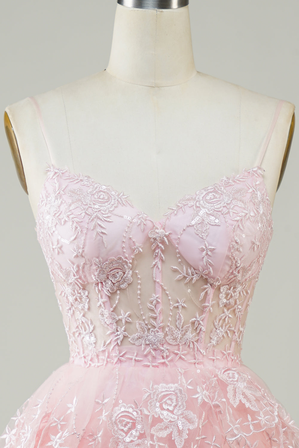 Gorgeous A Line Spaghetti Straps Pink Sparkly Corset Homecoming Dress