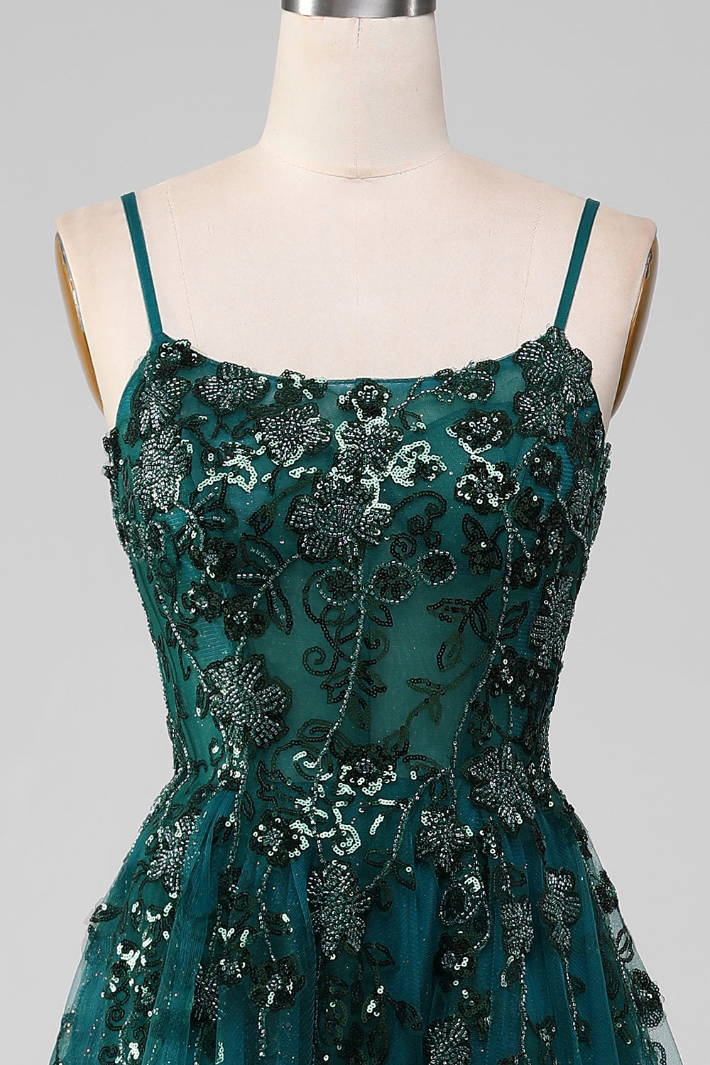 Dark Green Spaghetti Straps A Line Prom Dress with Slit