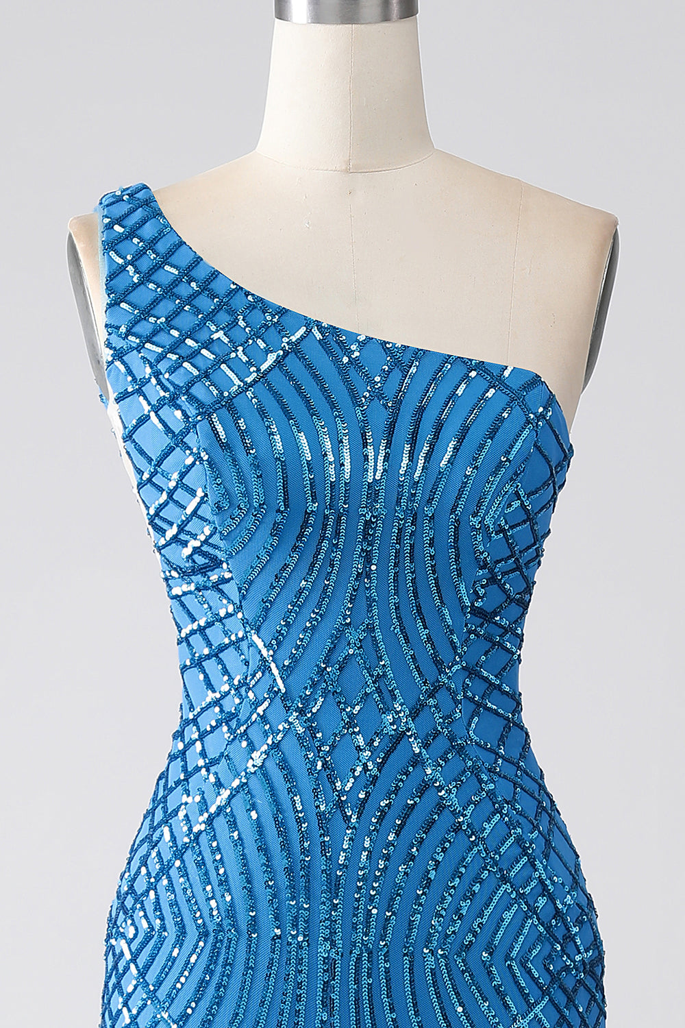 Blue Mermaid One Shoulder Sequins Long Prom Dress