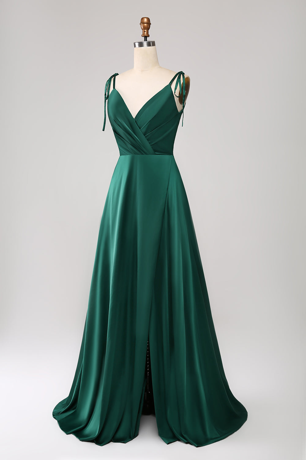 Simple Dark Green Spaghetti Straps Ruched Prom Dress with Slit