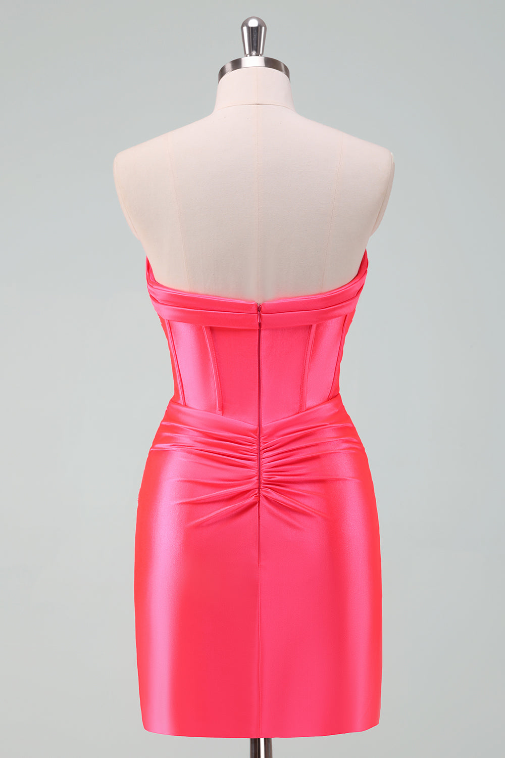 Fuchsia Bodycon Sweetheart Satin Corset Short Homecoming Dress