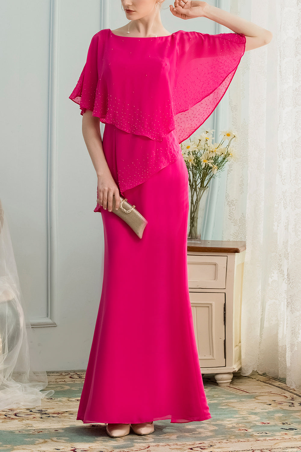 A-line Long Chiffon Bridesmaid Dress With Beading