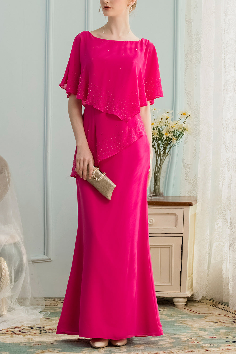 A-line Long Chiffon Bridesmaid Dress With Beading