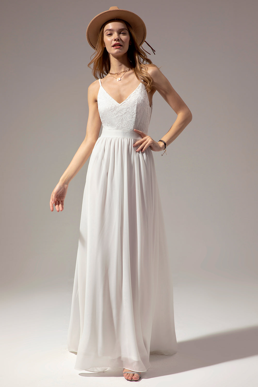 White Long Chiffon Bridesmaid Maxi Dress