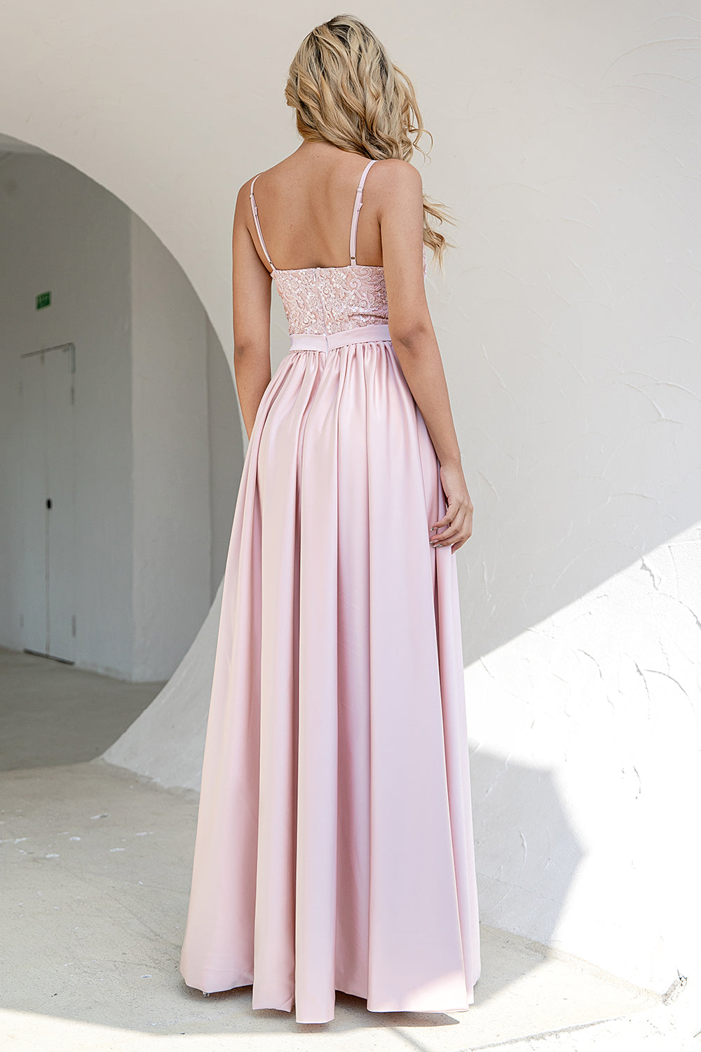 Blush Sequins Prom Dress with Slit