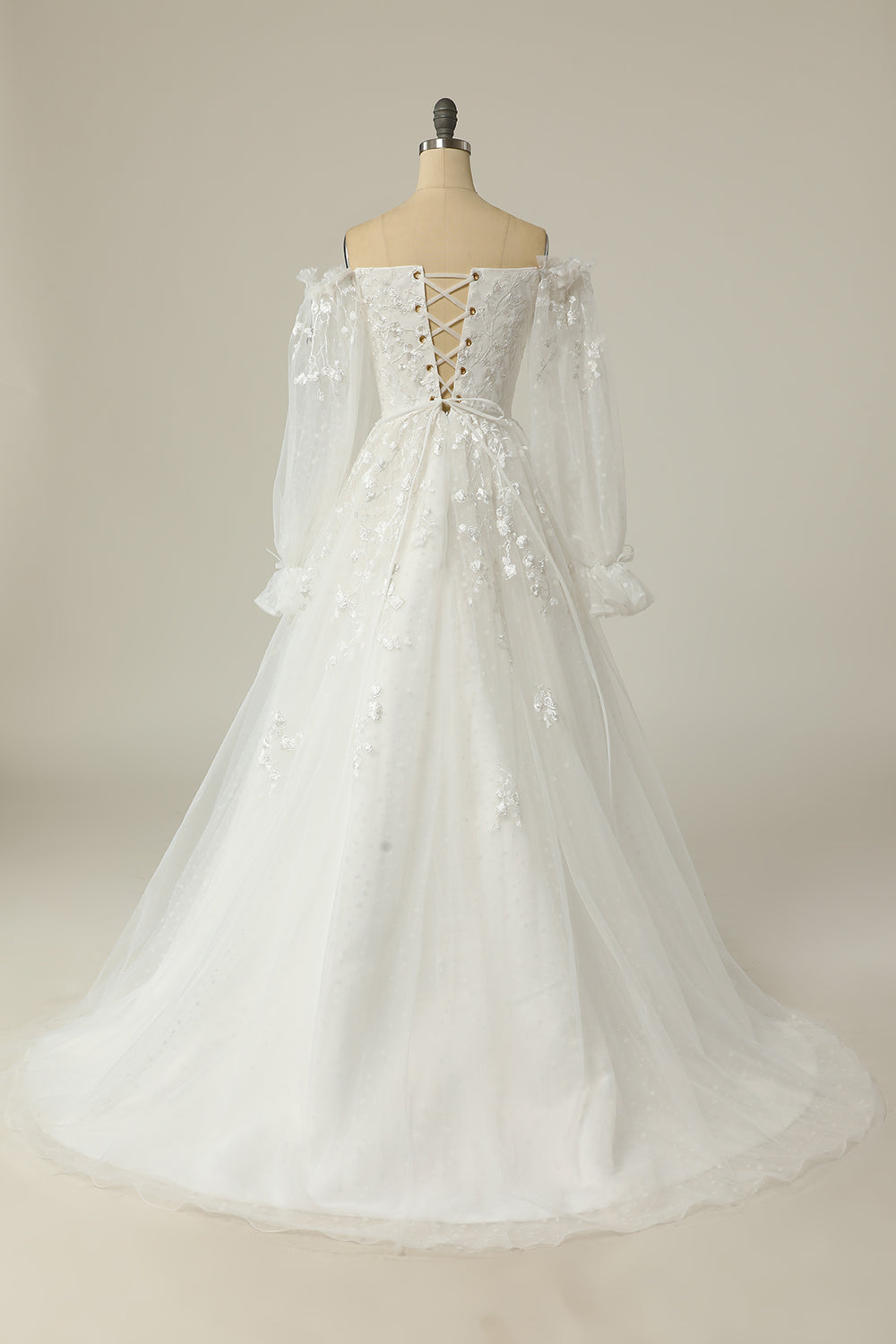 Luxurious A Line Off the Shoulder White Wedding Dress with Appliques