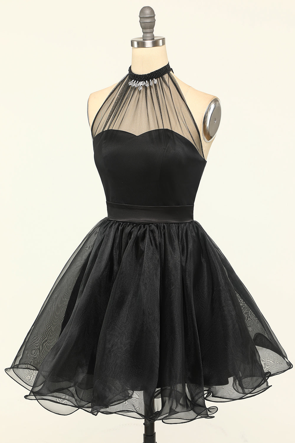 Halter Black Tulle Short Prom Dress