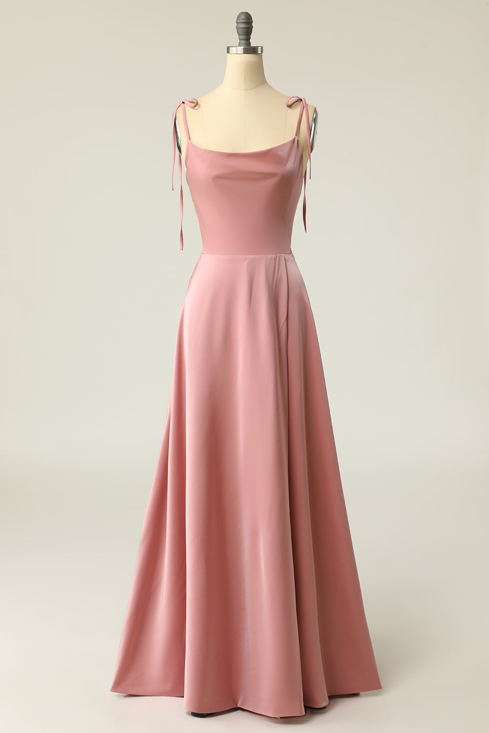 Blush Spaghetti Straps Long Dress with Bowknot