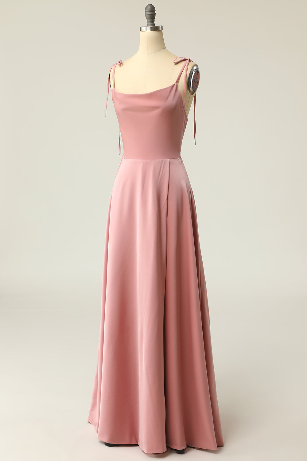 Blush Spaghetti Straps Long Dress with Bowknot