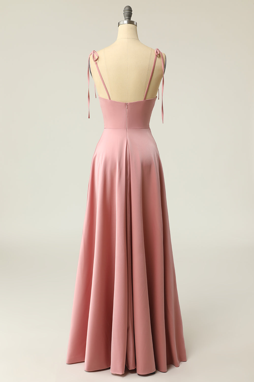 Blush Spaghetti Straps Long Dress with Bowknot