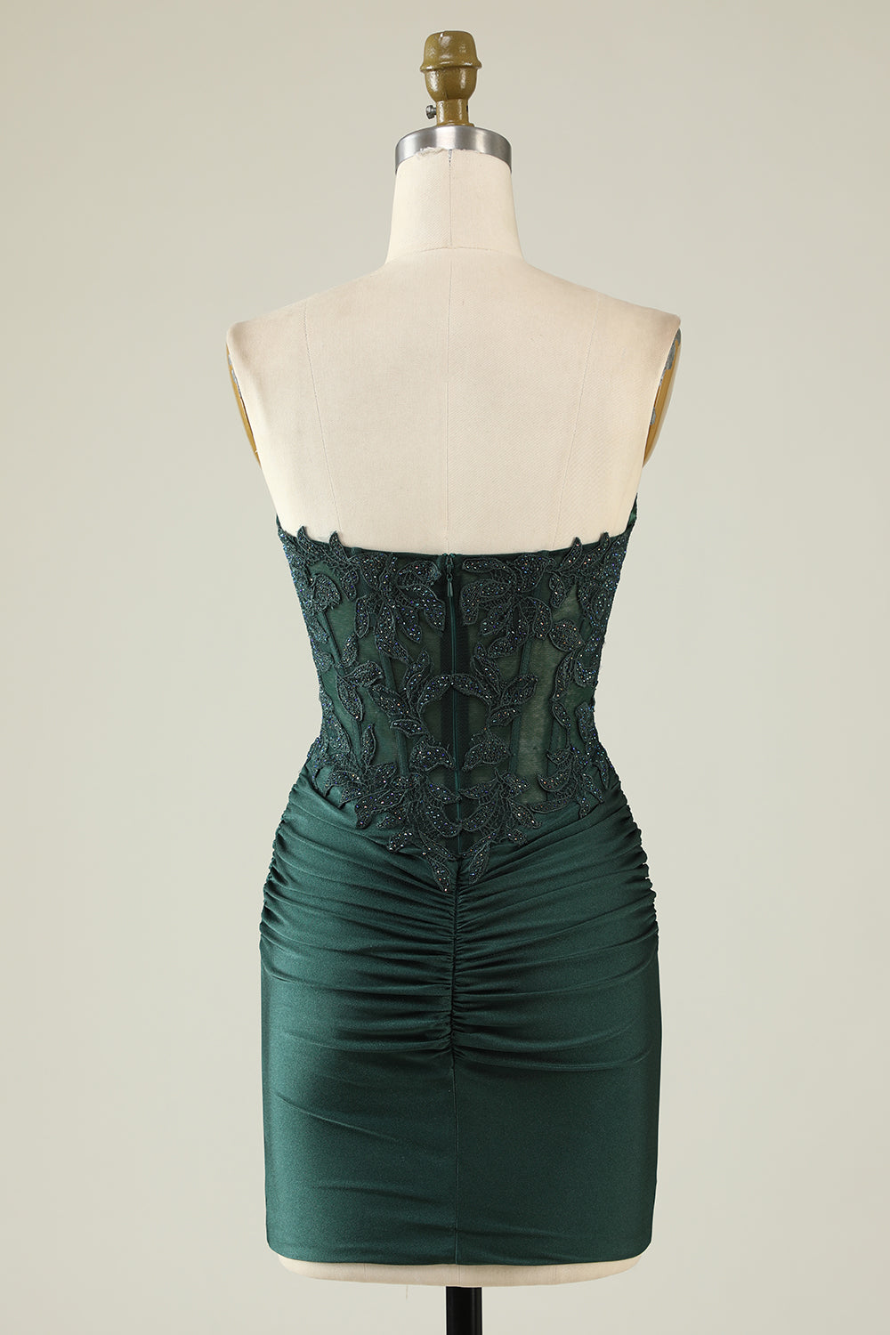 Strapless Dark Green Short Cocktail Dress with Beading