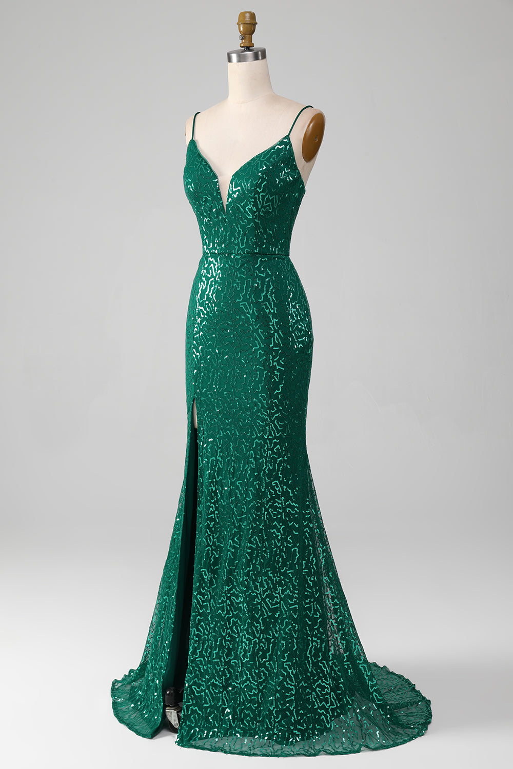 Sparkly Dark Green Beaded Sequins Long Prom Dress with Slit